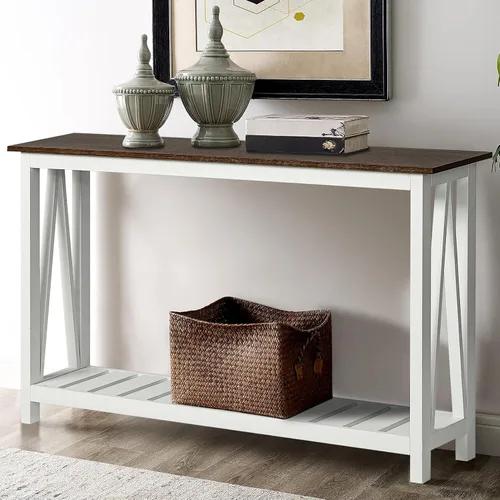 Vista 8 de ChooChoo Mesa de Consola para Entrada, Mesas de Sofá para Sala de Estar Estilo Granja, Mesa Estrecha para Pasillo y Vestíbulo con Estante, Negro