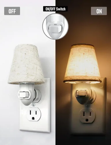 Vista 2 de Luz nocturna vintage enchufable con interruptor, paquete de 2 luces LED de noche de 0.5 W enchufables en el enchufe de pared, luz nocturna suave