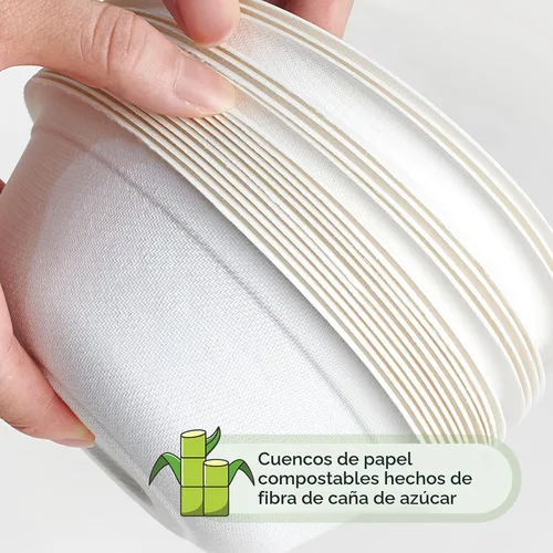 Vista 3 de Paquete de 150 cuencos de papel desechables de 12 onzas, cuencos biodegradables compostables de alta resistencia, hechos de bagazo natural de caña