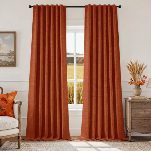 Vista 12 de HOMEIDEAS Cortinas de lino sintético azul polvoriento, 100% opacas, 96 Azul piedra