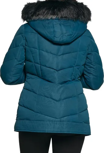 Vista 4 de GUESS Abrigo acolchado con capucha para clima frío para mujer