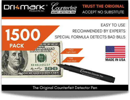 Vista 6 de Dri Mark 351B1 - Rotulador marcador detector de billetes falsificados, fabricado en los Estados Unidos, 3 veces más tinta, tamaño de bolsillo