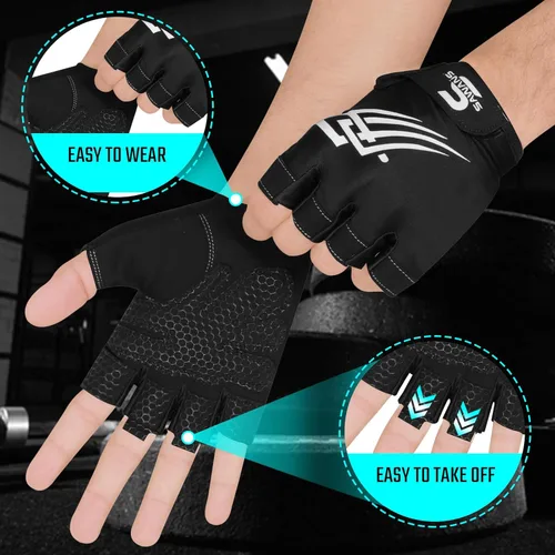 Vista 3 de SAWANS Guantes de gimnasio para levantamiento de pesas para hombres y mujeres, transpirables, ligeros, guantes de fitness, antideslizantes