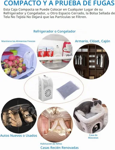 Vista 4 de Paquete de 2 bolsas de carbón de 7.05 oz con caja de plástico, bolsa purificadora de aire de carbón de bambú activado para refrigerador, armario