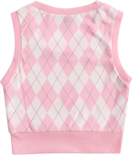 Vista 2 de Verdusa Camiseta sin mangas con cuello en V y estampado de rombos a cuadros para mujer