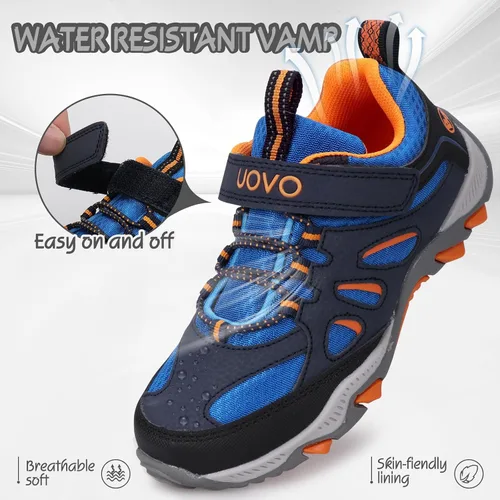 Vista 2 de UOVO Botas de senderismo resistentes al agua para niños, zapatos para caminar al aire libre, antideslizantes, al tobillo, zapatos deportivos