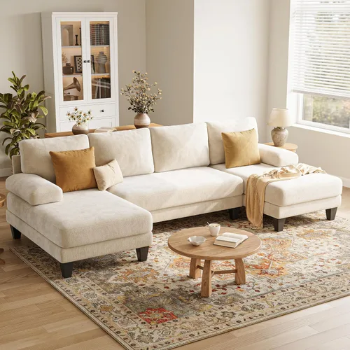 Vista 8 de Sofás seccionales en forma de U para sala de estar, sofá modular moderno de 112 pulgadas, sofá de felpilla gris oscuro con diván doble