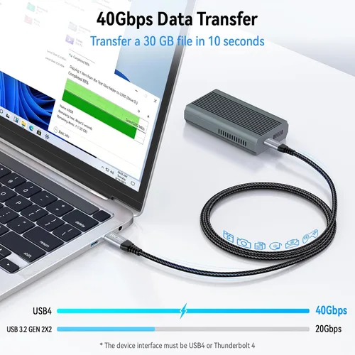 Vista 3 de ZeroneTeck Cable USB C de 40Gbps para Thunderbolt 4 de 0.5 pies, 6 pulgadas, transferencia de datos de 40Gbps, [8K@60Hz/Dual 4K@60Hz] Cable corto