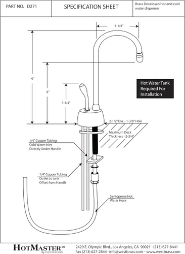 Vista 10 de Westbrass DT1F271-12 Develosah - Grifo dispensador de agua caliente de 9 pulgadas con sistema de tanque digital HotMaster DigiHot y filtro de agua
