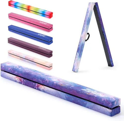 Vista 12 de ZELUS Viga de Equilibrio de Gimnasia Plegable de 8', Viga de Equilibrio de Suelo con Asas de Transporte, Base Antideslizante para Niños