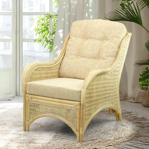 Vista 15 de Jam Lounge Living Accent - Sillón de mimbre de ratán natural, diseño hecho a mano con cojín marrón claro, colonial