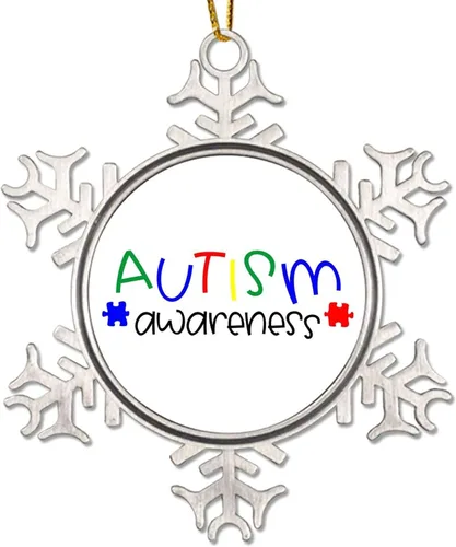 Vista 8 de Adornos únicos a veces para árbol de Navidad, apoyo para autismo, decoración de Navidad, conciencia de autismo, adorno de copo de nieve de metal