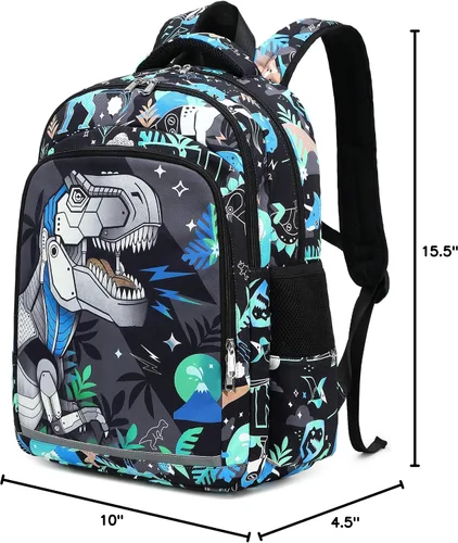 Vista 10 de CAMTOP Mochila infantil para escuela, niños y niñas, preescolar y primaria, Dinosaurio, Compacto