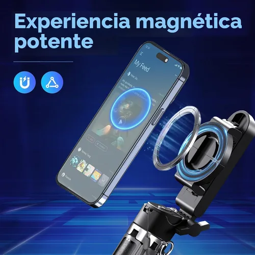 Vista 2 de Mini trípode magnético para selfie stick con control remoto inalámbrico, soporte de trípode portátil de 16.9 pulgadas para iPhone MagSafe Samsung