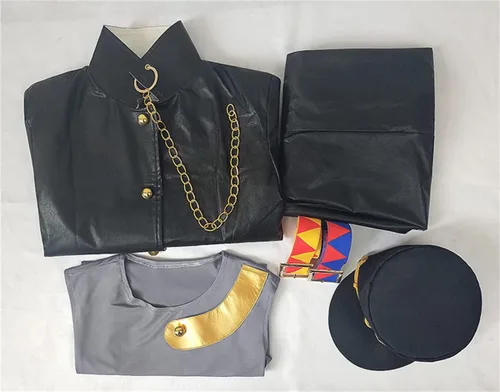 Vista 6 de Weixu Disfraz de anime Kujo Jotaro para cosplay, abrigo largo de piel sintética negra con sombrero para hombres y mujeres Halloween