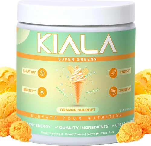 Vista 2 de Kiala Nutrition Super Greens en polvo, espirulina, polvo orgánico de superalimentos verdes que apoya la salud intestinal, deshinchazón para mujeres
