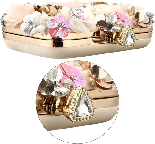 Vista 2 de Rkrouco Bolso de mano floral para mujer bolso de mano de flores coloridas con diamantes de imitación de metal