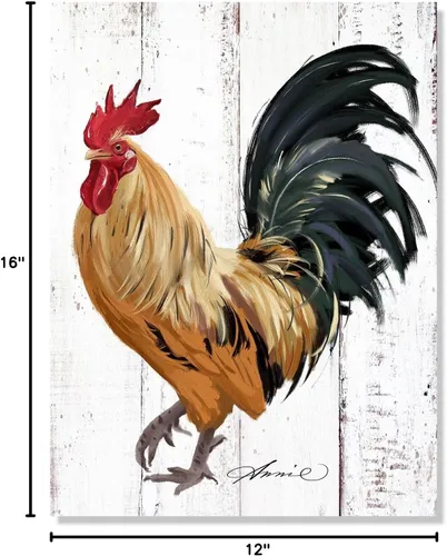 Vista 7 de Decoración de Cocina con Gallo - Pintura de Lienzo de Granja, Arte de Pared para Hogar y Cocina