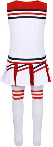 Vista 4 de iEFiEL Disfraz de animadora para niñas pequeñas, uniforme de cosplay con falda plisada
