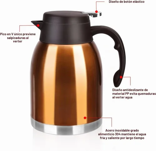 Vista 5 de 54oz Thermal Coffee Carafe, Stainless Steel Insulated Vacuum Coffee Carafes Bronce
