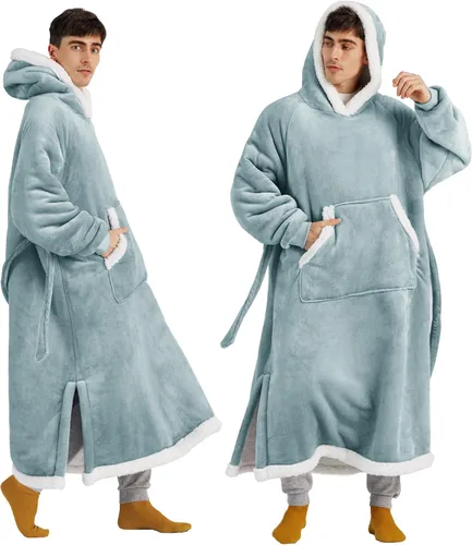Vista 6 de Bedsure Manta Vestible con Capucha para Mujer - Manta Larga de Forro Polar Sherpa con Capucha para Adultos, Mujeres y Hombres, Cálida y Acogedora