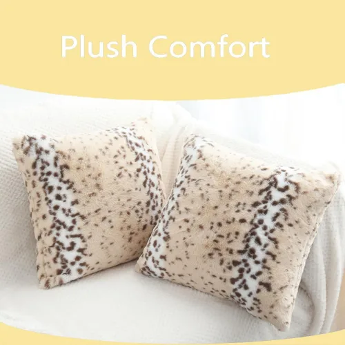 Vista 4 de Fundas de almohada esponjosas con estampado de leopardo de nieve y guepardo, fundas de cojín de piel de animal esponjosa, fundas de almohada