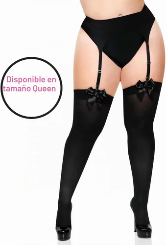 Vista 3 de Leg Avenue medias hasta la cadera con acento de lazo de satén para mujer Negro