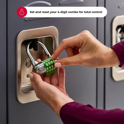 Vista 3 de Master Lock 1534D Candado para casillero, establece tu propia palabra de combinación, paquete de 1, colores surtidos