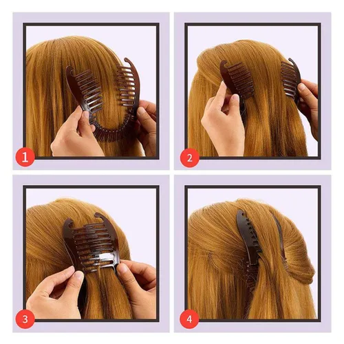 Vista 4 de 3 peines alargados de plástico entrelazados para el cabello, pinzas para el cabello de dos lados, accesorios para el cabello para cola de caballo