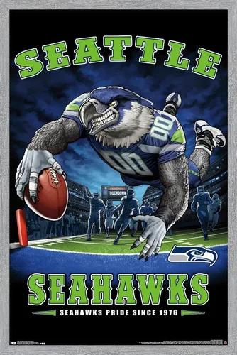 Vista 7 de Trends International NFL Seattle Seahawks - Póster de pared de End Zone 17, 14.725 x 22.375 pulgadas, versión enmarcada de madera de granero
