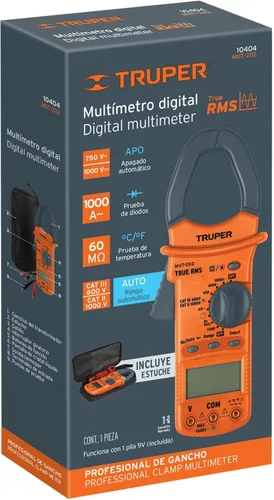Vista 6 de Truper - Pinza medidor digital de mantenimiento industrial, multímetro profesional con mordaza de gancho, voltaje CA/CC, probador de corriente CA