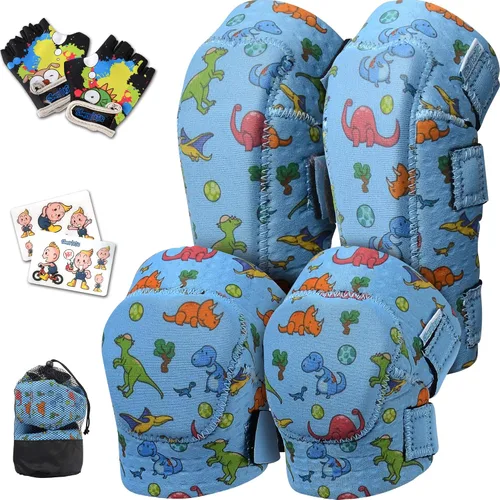 Vista 13 de Rodilleras y coderas para niños de estilo suave con guantes de bicicleta, equipo flexible resistente a los impactos para edades de 2 a 11 años