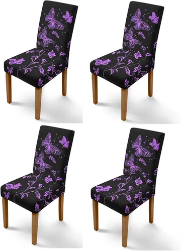Vista 31 de Rnyleeg Juego de 1 fundas de asiento de comedor con estampado de flores azules para sillas de comedor, fundas protectoras suaves y lavables