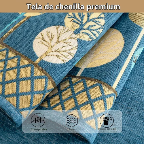 Vista 3 de Funda Boho para Sofá, Fundas de Sofá Antideslizantes Lavables, Fundas de Sofá de Chenilla Acolchadas, Fundas Bohemias para Sofá, Protector de Azul
