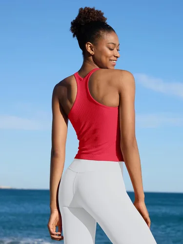 Vista 60 de ATTRACO Camiseta corta acanalada de entrenamiento para mujer con brasier integrado para yoga, espalda cruzada, ajuste ajustado
