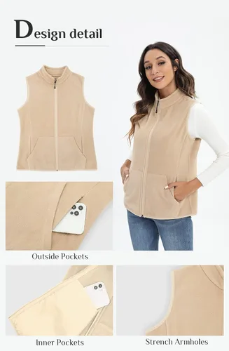 Vista 6 de Xeoxarel Chaleco de forro polar para mujer con 6 bolsillos (XS-2XL)