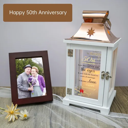 Vista 6 de Los mejores regalos de boda del 50 aniversario para parejas, esposa, padres, esposo, linterna de aniversario de boda 50, regalos dorados