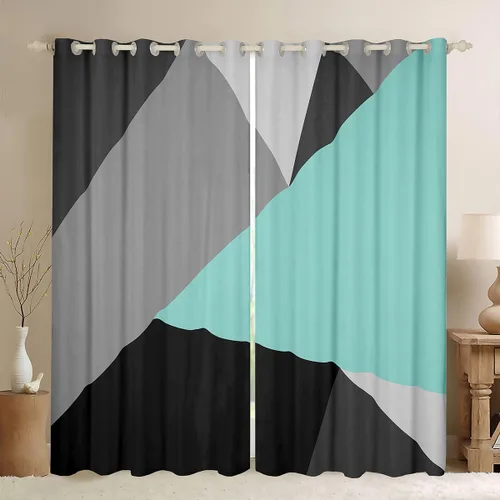 Vista 29 de Cortinas opacas de 38 pulgadas de ancho x 45 pulgadas de largo, cortinas opacas de triángulo geométrico naranja, negro, gris claro, cortinas