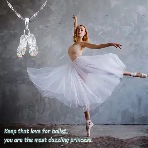 Vista 4 de 925 Sterling Silver Dance Recital Gifts for Girls Ballerina Necklace Jewelry Cubic Zirconia Ballet Slippers Shoes Necklace for Women Teen Little