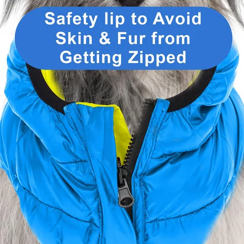 Vista 3 de Pawtitas Chaqueta reversible resistente al viento para perro, resistente al agua, abrigo de perro azul y amarillo para clima frío, tamaño de raza