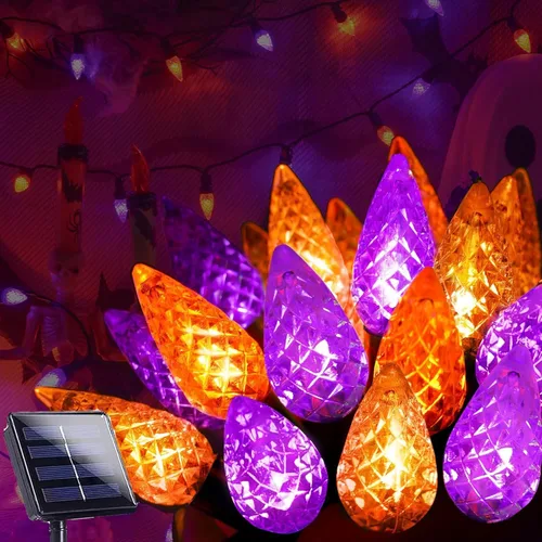 Vista 2 de C6 Solar Halloween Lights Outdoor 16FT 50 LED String Lights Orange Purple 8 Modes, Memory Function, Auto On/Off, Waterproof Solar Twinkle Lights