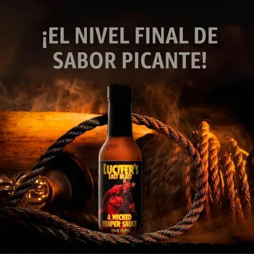 Vista 4 de Hellfire Lucifer's Last Blast A Wicked Carolina Reaper - Salsa gourmet, galardonada salsa, contiene 65% de puré de pimienta pura Carolina Reaper