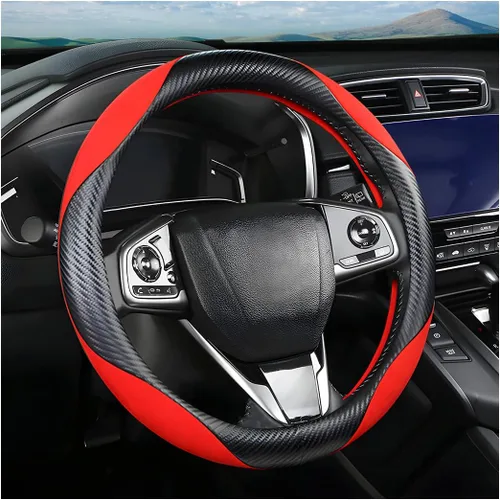 Vista 11 de Funda de cuero para volante, suave, transpirable, antideslizante, protector para automóvil, camión, SUV, ajuste universal de 15 pulgadas