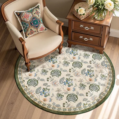 Vista 207 de jinchan Fiora - Alfombra lavable de área pequeña, alfombra de entrada floral de medio círculo de 2 x 3, tapete de media luna de pelo bajo, suave