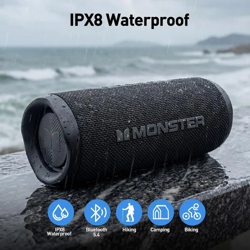 Vista 8 de Monster Altavoz Bluetooth, Altavoces Bluetooth Inalámbricos Portátiles para Exteriores, 60W Estéreo Verdaderamente Inalámbrico IPX8 Impermeable