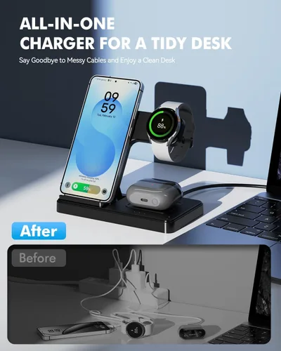 Vista 6 de Estación de carga 3 en 1 para Samsung, soporte de cargador inalámbrico