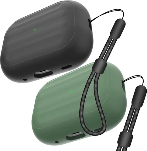 Vista 12 de Funda antipérdida para AirPods Pro (2ª generación), diseño de una pieza, carga inalámbrica, LED visible, cordón incluido (beige)