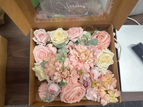 Vista 4 de Flores artificiales naranja, todas las flores falsas de seda champán con tallo para bricolaje, ramos de arco de boda, centros de mesa de despedida