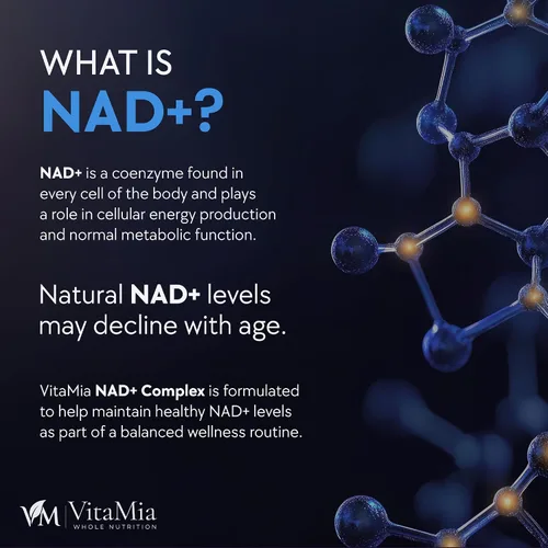 Vista 3 de VitaMia NAD+ Complex Booster, 30 cápsulas - Suplemento NAD con ribósido de nicotinamida, resveratrol y quercetina para energía celular