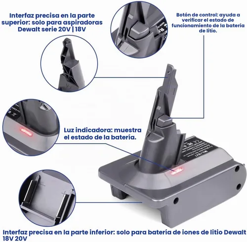 Vista 4 de Adaptador EID V8 para aspiradora Dyson V8, convertidor para batería DeWalt de 20 V a alimentación para Dyson V8 Animal Absolute Motorhead Fluffy